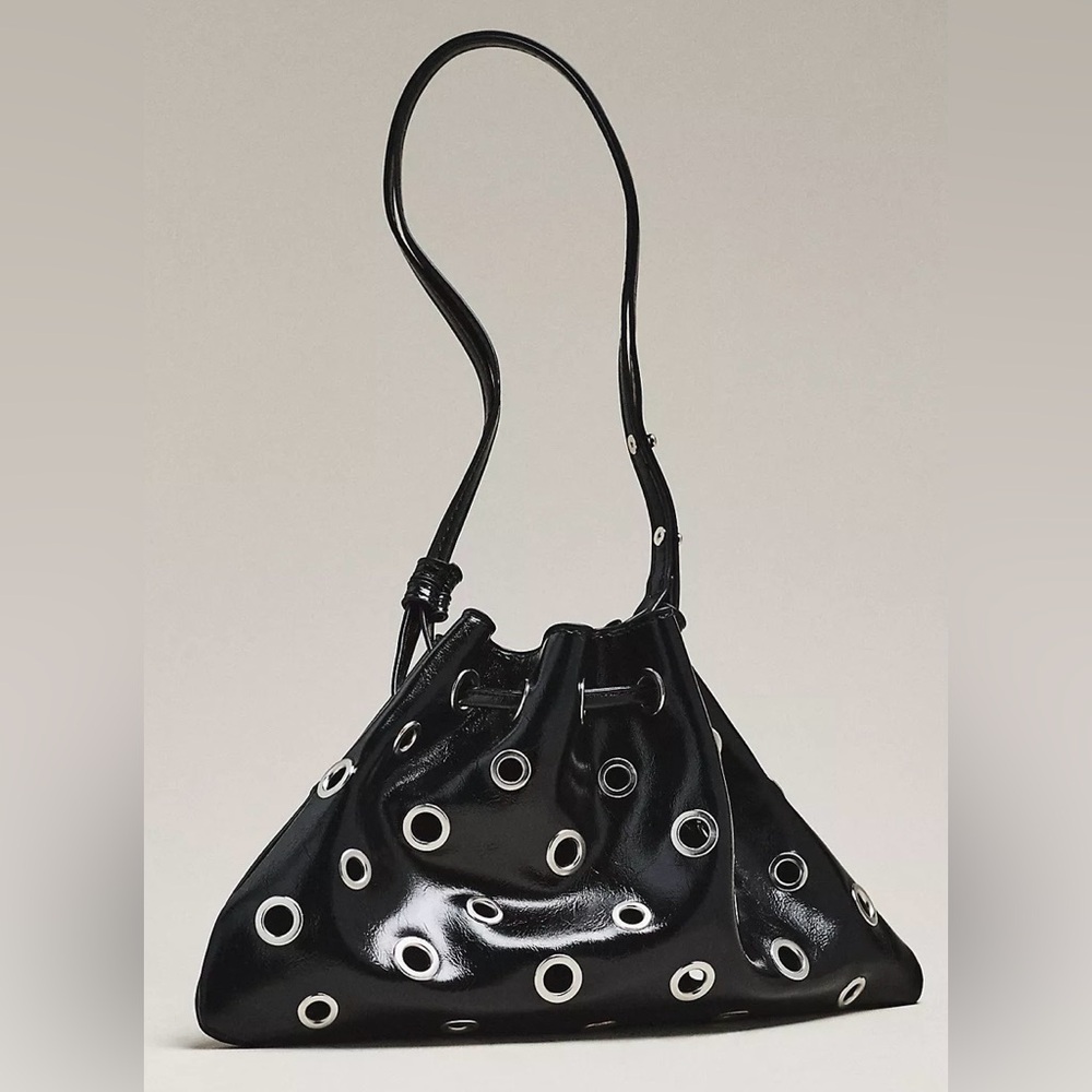 Anthropologie Melie Bianco Paloma Studded Satchel Black Eyelet Bag - Picture 2 of 3